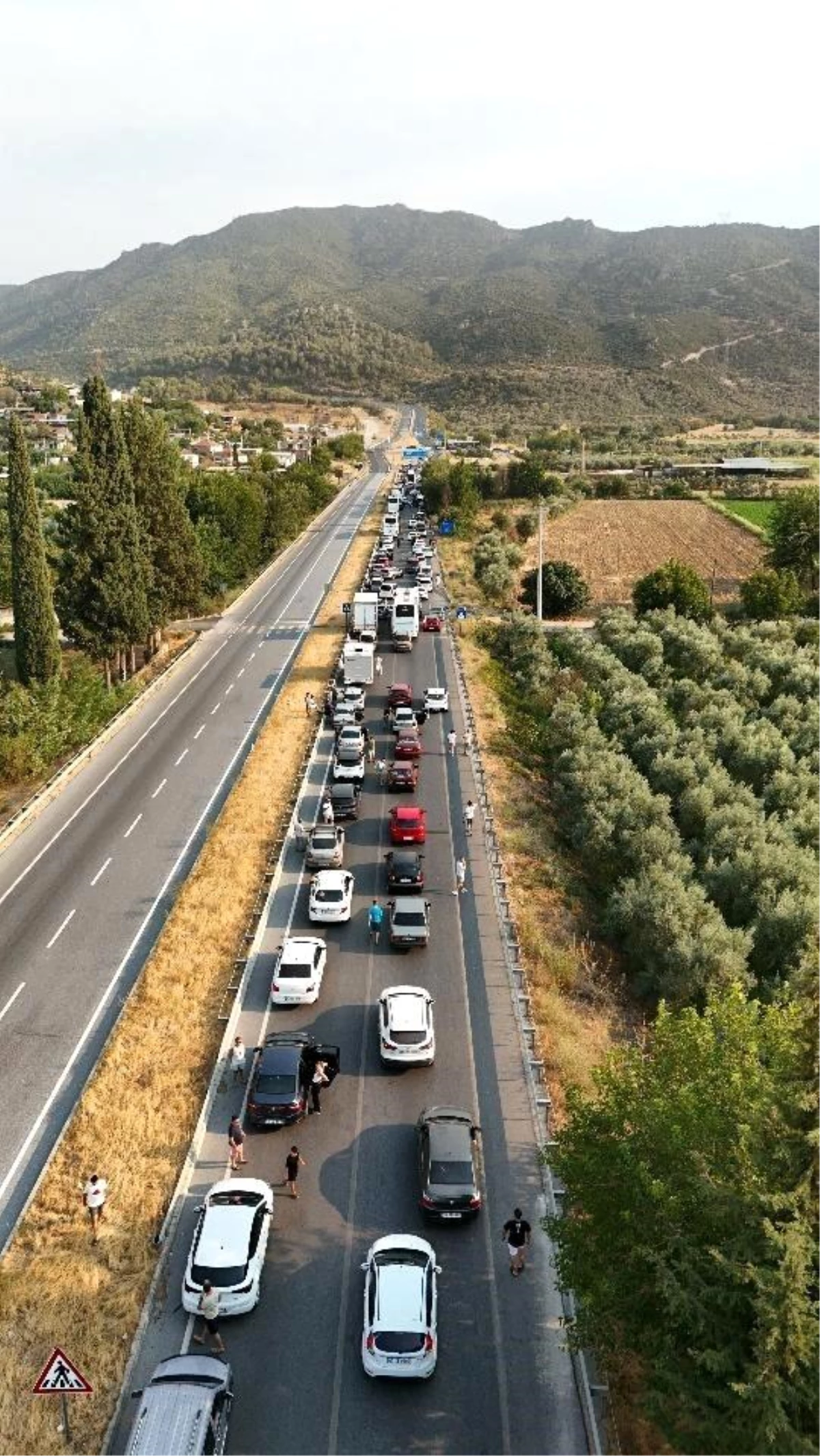 Muğla Yatağan'da çıkan yangın nedeniyle Aydın-Muğla yolunda trafiğe kapatma kararı alındı